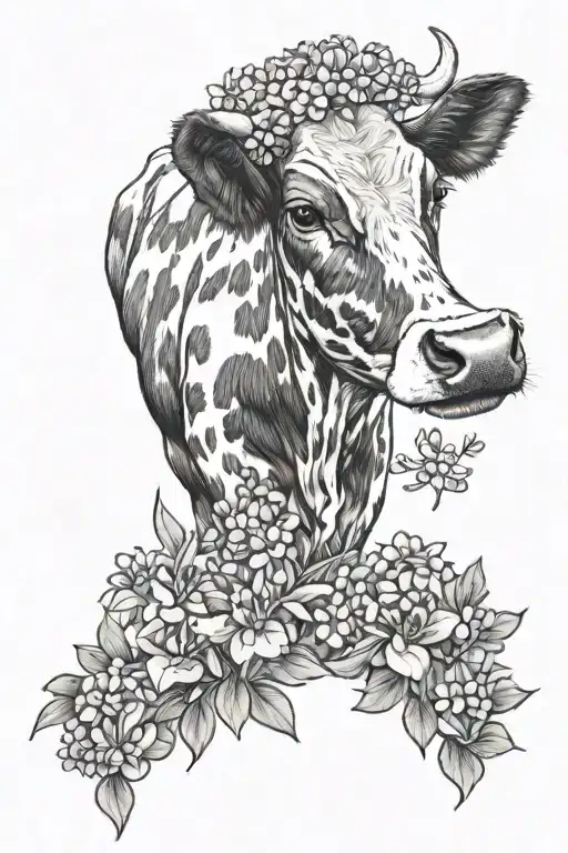 Cow holding bluebonnet tattoo design idea