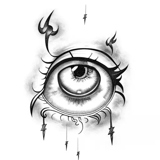 Eye that cries lightning bolts tattoo design idea