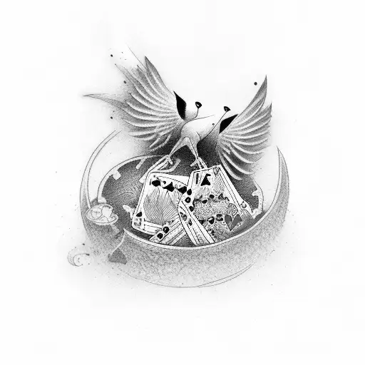 playing cards swallows brother Japanese  tattoo design idea