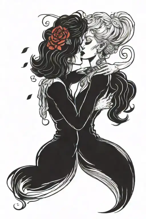 lesbians kissing each other tattoo design idea