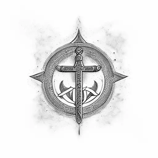 A tattoo design combining the ancient Jewish symbol of Courage with a dagger, representing strength and courage, in a blackwork style tattoo design idea