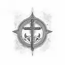 A tattoo design combining the ancient Jewish symbol of Courage with a dagger, representing strength and courage, in a blackwork style tattoo design idea