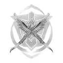 A tattoo design combining the ancient Jewish symbol of Courage with a dagger, representing strength and courage, in a blackwork style tattoo design idea