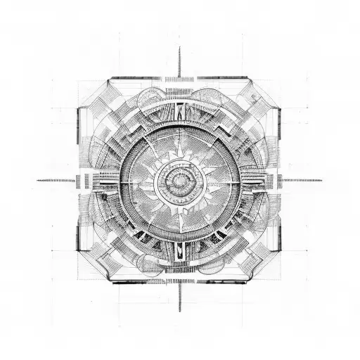 An intricate blueprint of a civil engineering structure with money symbols incorporated into the design tattoo design idea