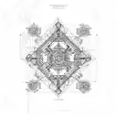 An intricate blueprint of a civil engineering structure with money symbols incorporated into the design tattoo design idea