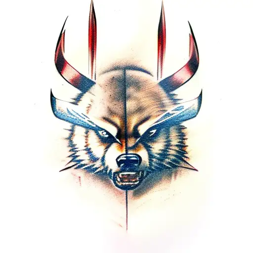 A realistic portrait of a wolverine in a new-school style tattoo design idea