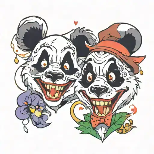 panda and joker heavy smile tattoo design idea
