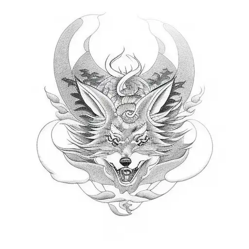 ninetail demon fox tattoo design idea