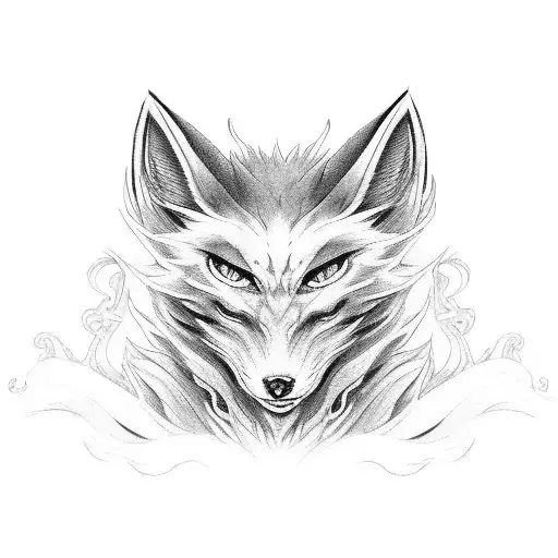 ninetail demon fox warrior tattoo design idea