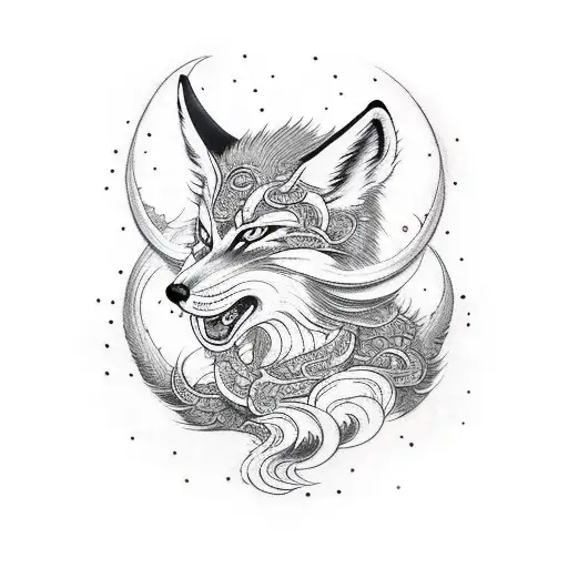 ninetail demon fox warrior tattoo design idea