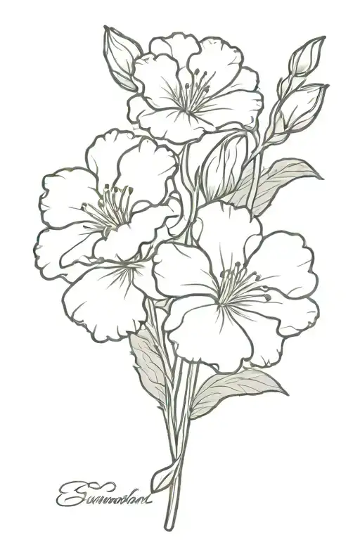 bouquet with carnation, two violets, and primrose  tattoo design idea