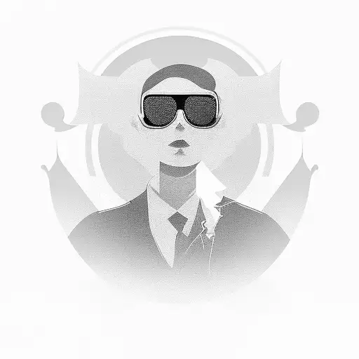 A ghostly silhouette of a customer support representative wearing sunglasses tattoo design idea