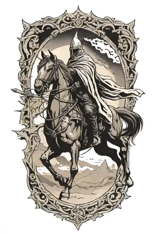 Witch King of Angmar, as a horseman looking himself on a horse  tattoo design idea