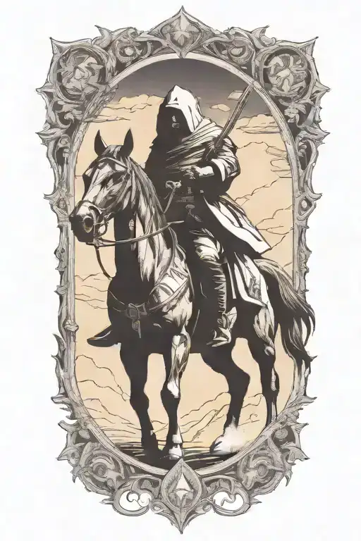 Darth Revan with light sabers  as a four horseman looking himself on a horse   tattoo design idea