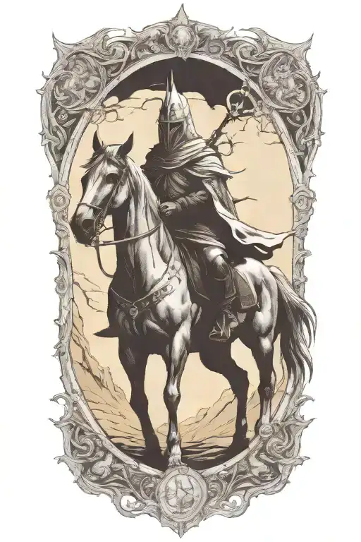 Witch King of Angmar, as a horseman looking himself on a horse  tattoo design idea