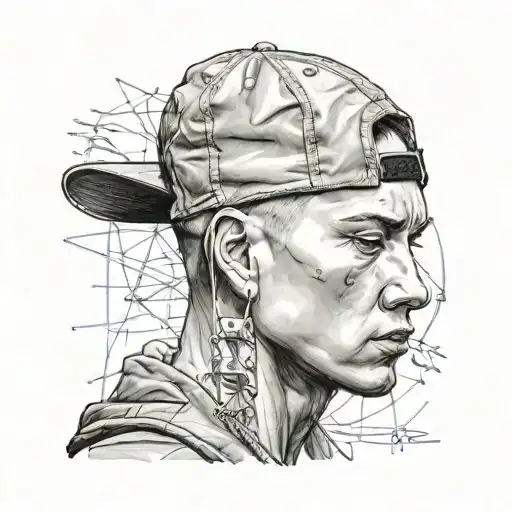 genera uno sketch per un tattoo tema hiphop americano e eminem tattoo design idea