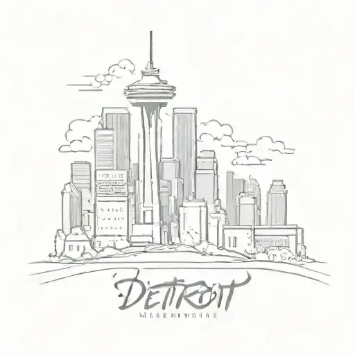 Design a tattoo featuring Detroit skyline and hip hop lyrics intertwined tattoo design idea