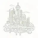 Design a tattoo featuring Detroit skyline and hip hop lyrics intertwined tattoo design idea