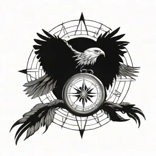compass and eagle tattoo design idea