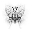 Skeleton With Angel wings wearing a crown tattoo design idea