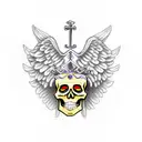 Skeleton With Angel wings wearing a crown tattoo design idea