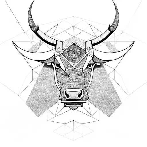 A black-grey tattoo of a bull made up of intersecting geometric forms, showcasing the trader's love for both geometrics and stocks tattoo design idea