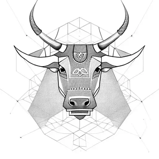 A black-grey tattoo of a bull made up of intersecting geometric forms, showcasing the trader's love for both geometrics and stocks tattoo design idea