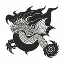 mexican dragon tattoo wrapped arm. simple outline tattoo design idea