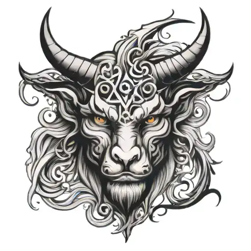 half aries half devil face merged tattoo design idea