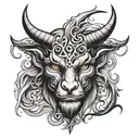 half aries half devil face merged tattoo design idea