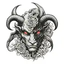 half aries half devil face merged tattoo design idea