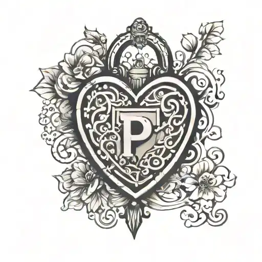 The letters P and E shaped as a heart shaped lock tattoo design idea