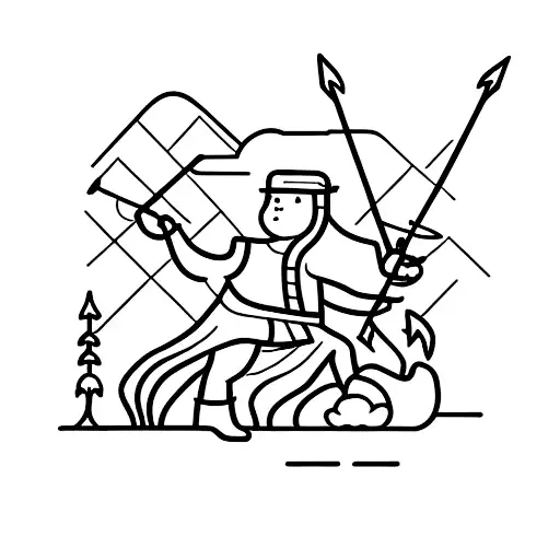 An archer shooting an arrow at a dragon in a snowy forest tattoo design idea