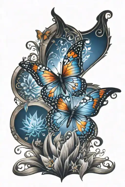 butterfly, family, tulip, moon and sun anda aquarius  tattoo design idea