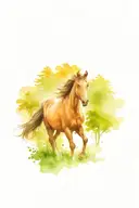 realistic horse with nature background, trees, grass tattoo design idea