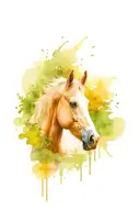 realistic horse with nature background, trees, grass tattoo design idea