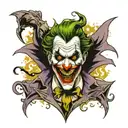 insane laughing joker facing off with Batman  tattoo design idea