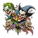insane laughing joker facing off with Batman  tattoo design idea