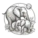 baby and mommy elephant with moon outline tattoo tattoo design idea