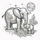 baby and mommy elephant with moon outline tattoo tattoo design idea
