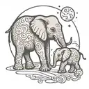 baby and mommy elephant with moon outline tattoo tattoo design idea