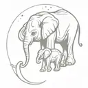 mommy and baby elephant with moon surrounded tattoo design idea