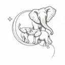 mommy and baby elephant with moon surrounded tattoo design idea