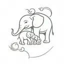 mommy and baby elephant with moon surrounded tattoo design idea