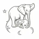 mommy and baby elephant with moon surrounded tattoo design idea