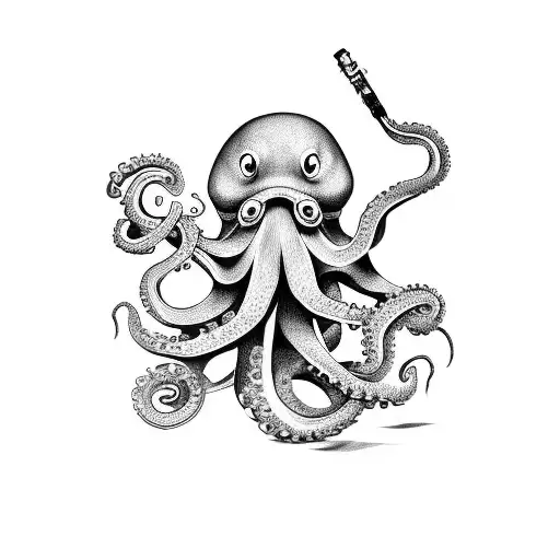 A funky octopus playing a saxophone tattoo design idea