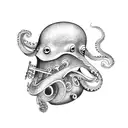 A funky octopus playing a saxophone tattoo design idea