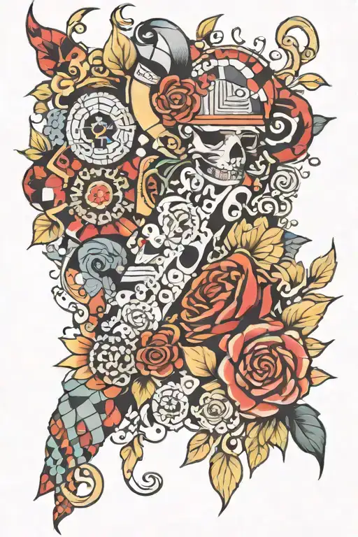 patchwork sleeve tattoo design idea