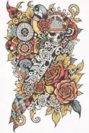 patchwork sleeve tattoo design idea
