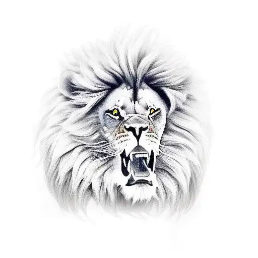 Two littel girls and big lion head tattoo design idea